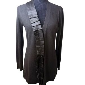 Neiman Marcus Black Cardigan with Ruffle Detail